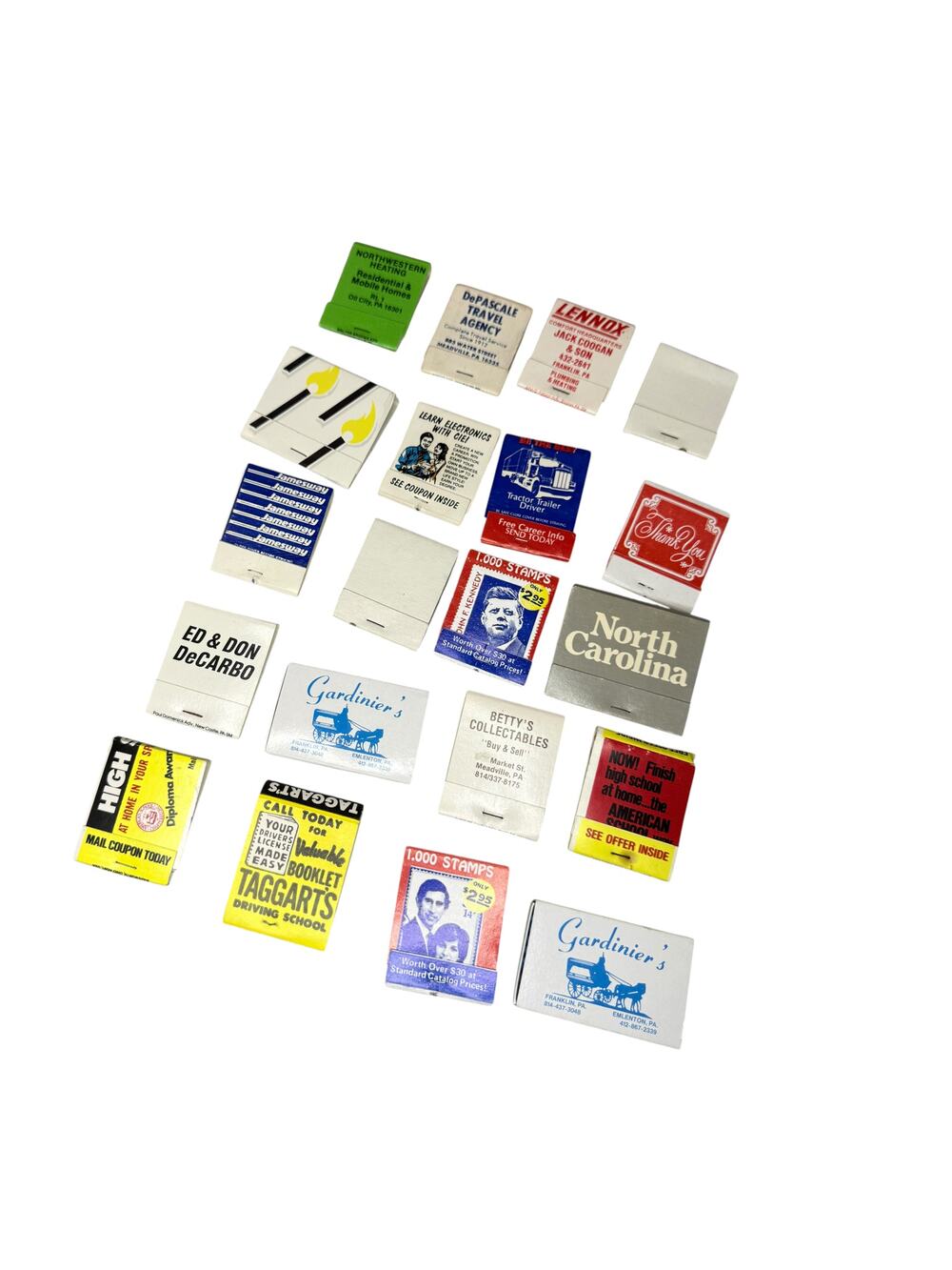 Vintage Advertising Matchbook Lot 19pc 1960s-80s PA Local Business JFK Stamps